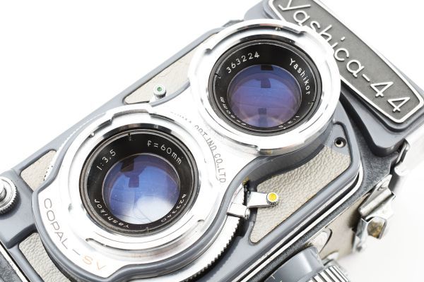 希少なフード付 YASHICA Yashica-44 Twin-Lens Reflex TLR Film Camera 二眼レフ フィルムカメラ / ヤシカ 44 グレー Gray Grey #6612_画像10