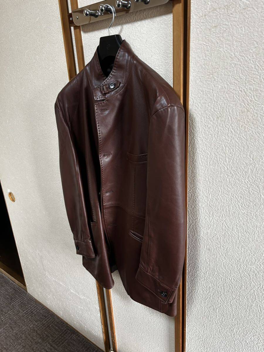 【極美品】INTERMEZZO インターメッツォ 羊革 レザー ジャケット スタンドカラー(ステンカラー) 2XL(3L) ダークブラウン_画像8