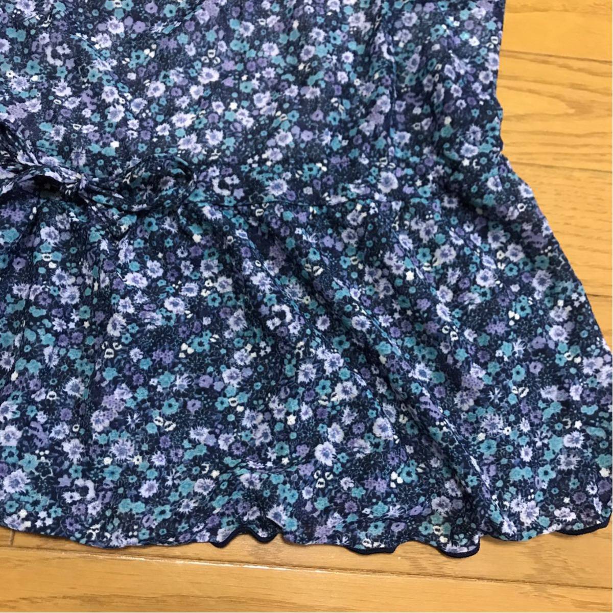  tag attaching new goods #ratural feel blue floral print chiffon cut and sewn light gray long sleeve high‐necked ensemble size L