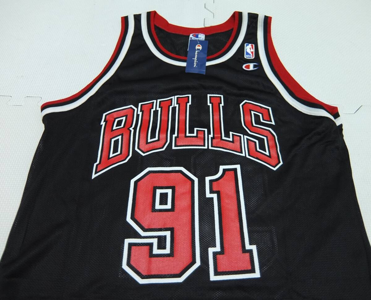 デッドストック 90s チャンピオン NBA シカゴブルズ ロッドマン タンクトップ 黒 44 メンズ Champion BULLS RODMAN 未使用品