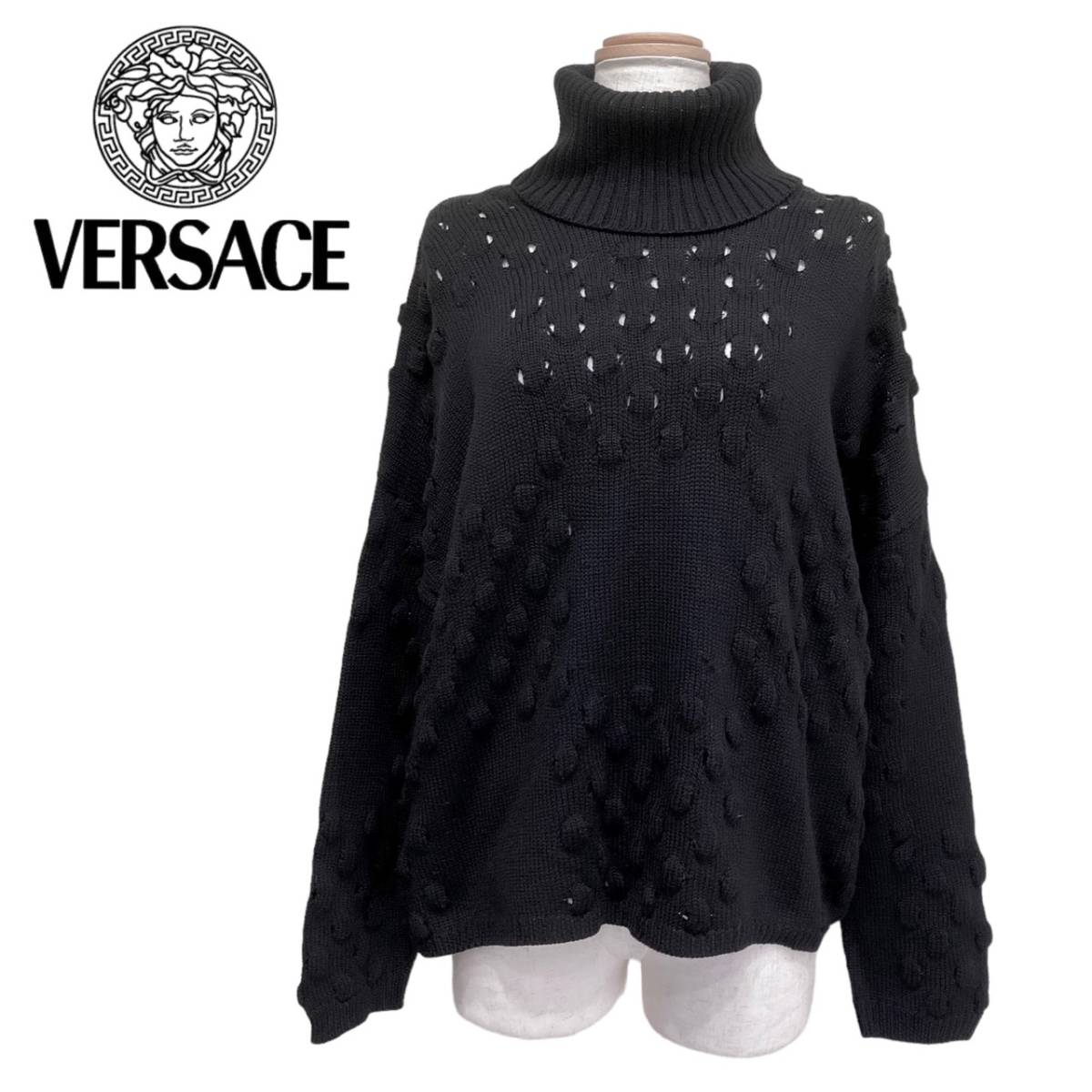 美品 VERSACE ヴェルサーチ デザイン タートル ニット イタリア製