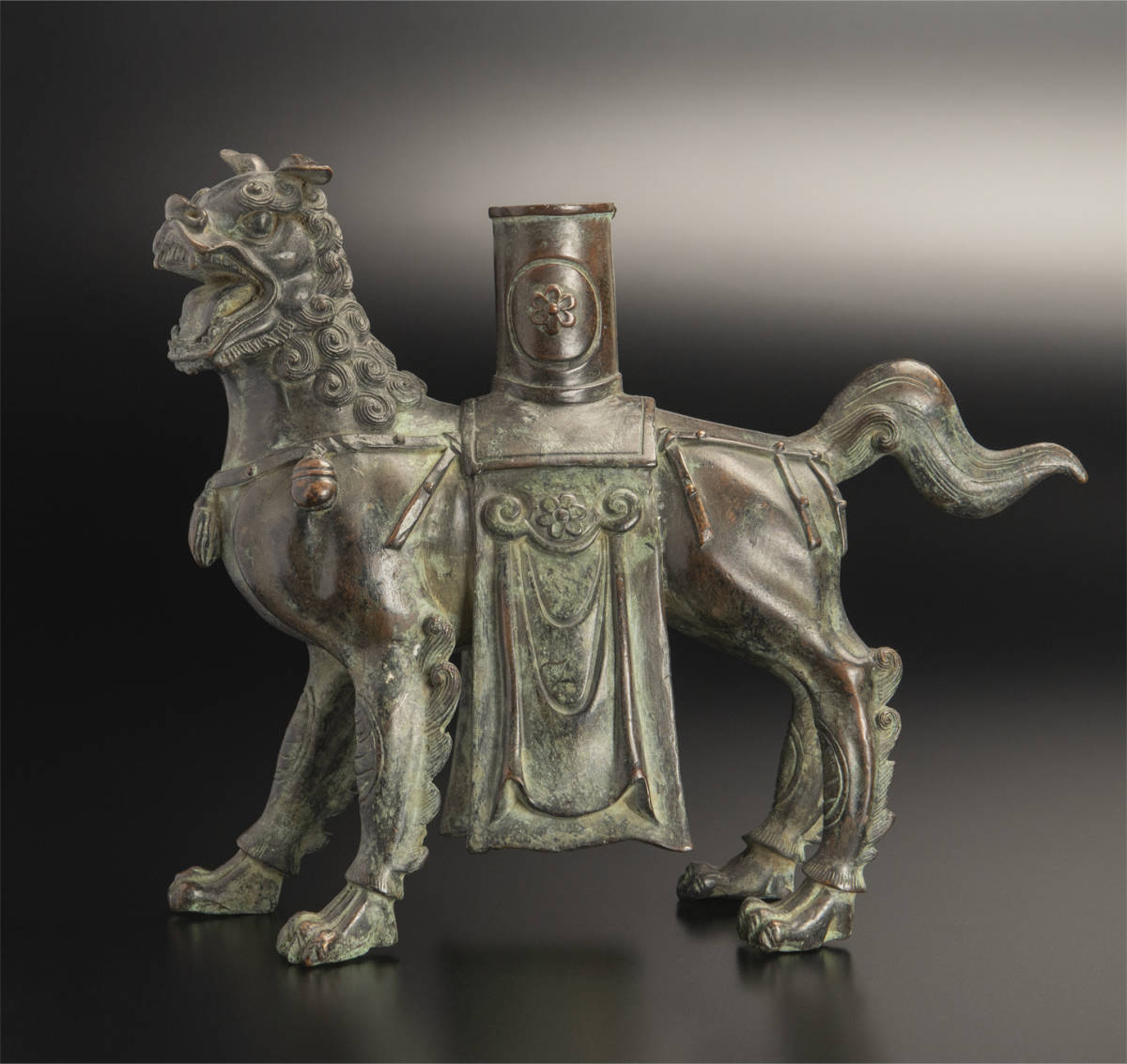 清 銅獅形香插 中国 古美術