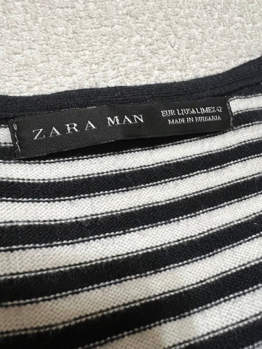 ☆ZARA 切替 ボーダー モノトーン カットソー ロンティー