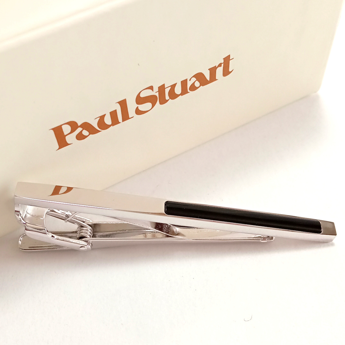 【pst149】新品　Paul Stuart　ポールスチュアート　ネクタイピン　タイバー　シルバー×ブラック　オニキス　レクタングル　黒_画像1