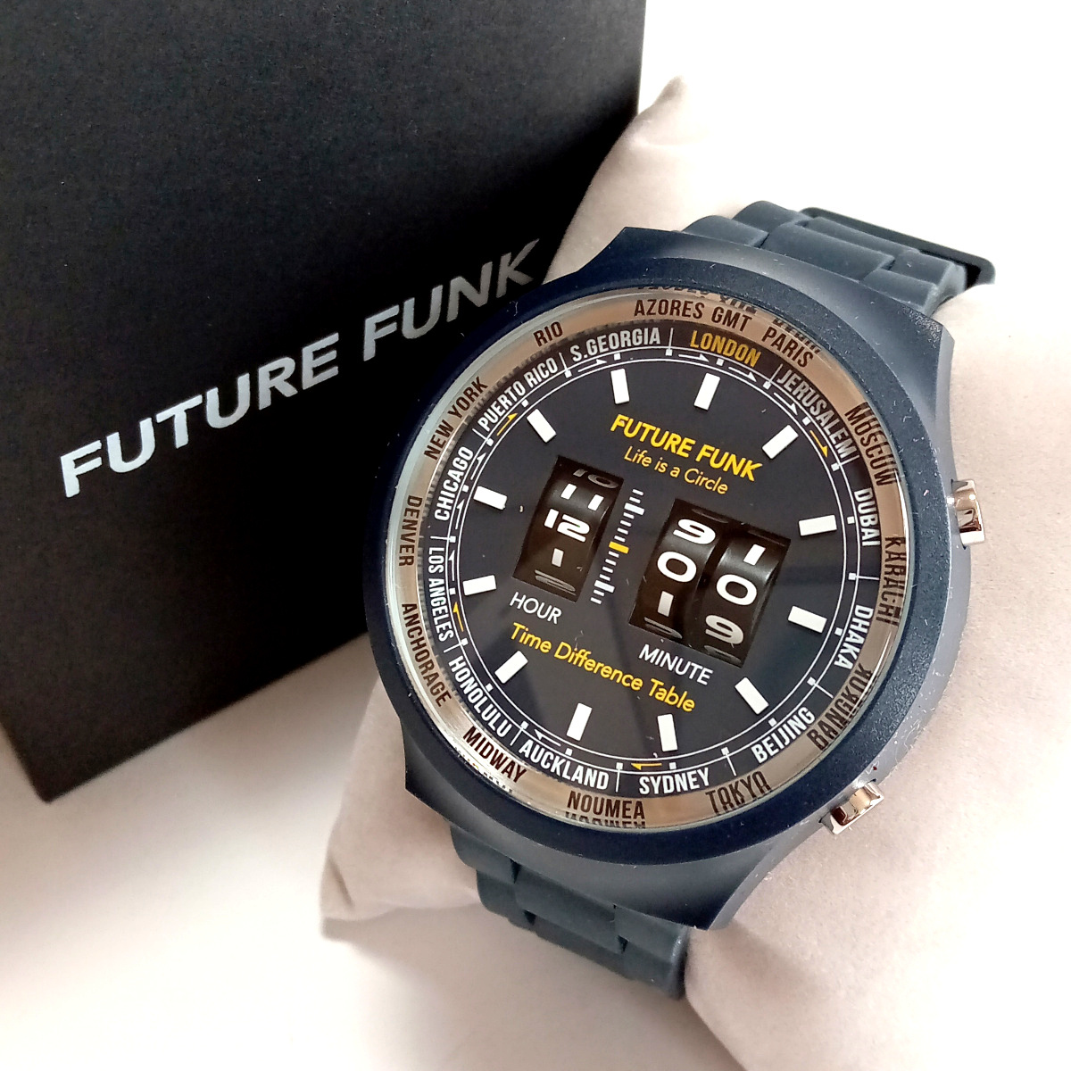 【ffw24】新品　FUTURE FUNK　フューチャー ファンク　腕時計　FF105-NV　クォーツ　ネイビーケース　ネイビーラバーベルト　紺/青ブルー