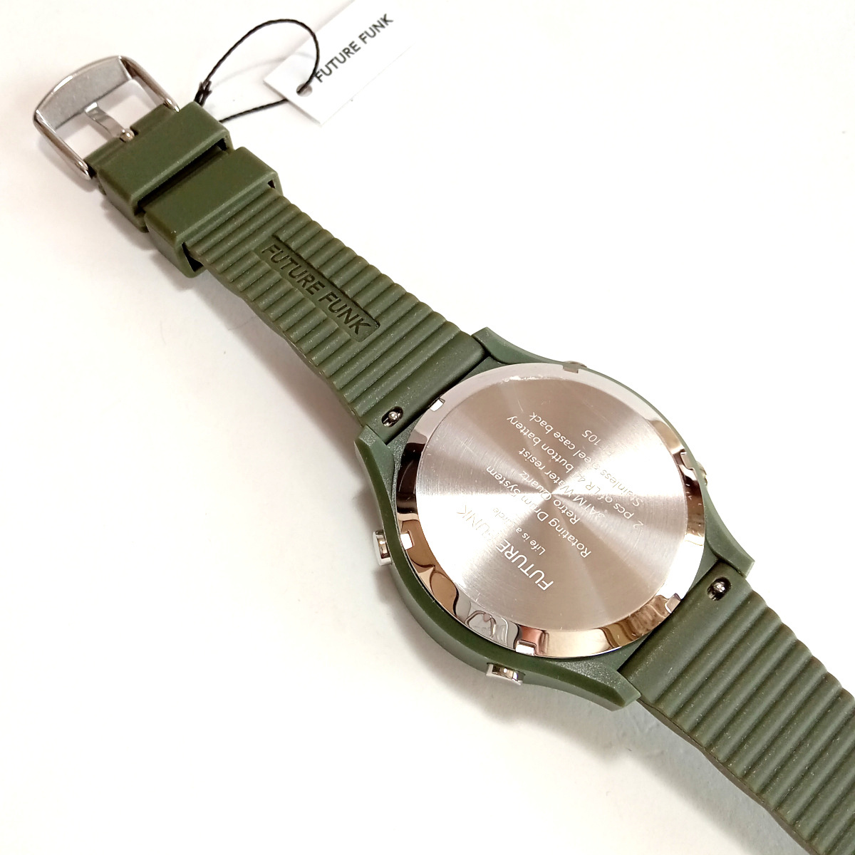 【ffw31】新品　FUTURE FUNK　フューチャー ファンク　腕時計　FF105-OL　クォーツ　オリーブケース　オリーブラバーベルト　グリーン緑_画像5