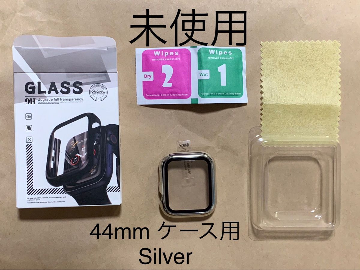 アップルウォッチ Apple Watch 4/5/6/SE 44mm カバー 保護ケース+ガラスフィルム一体化_ シルバー__ .