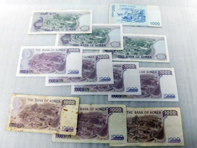 韓国 紙幣 まとめて WON 58410ウォン分 (10000x3 5000x3 1000x11 500x4 100x4 10x1) 通貨 古紙弊 旧紙幣_画像7