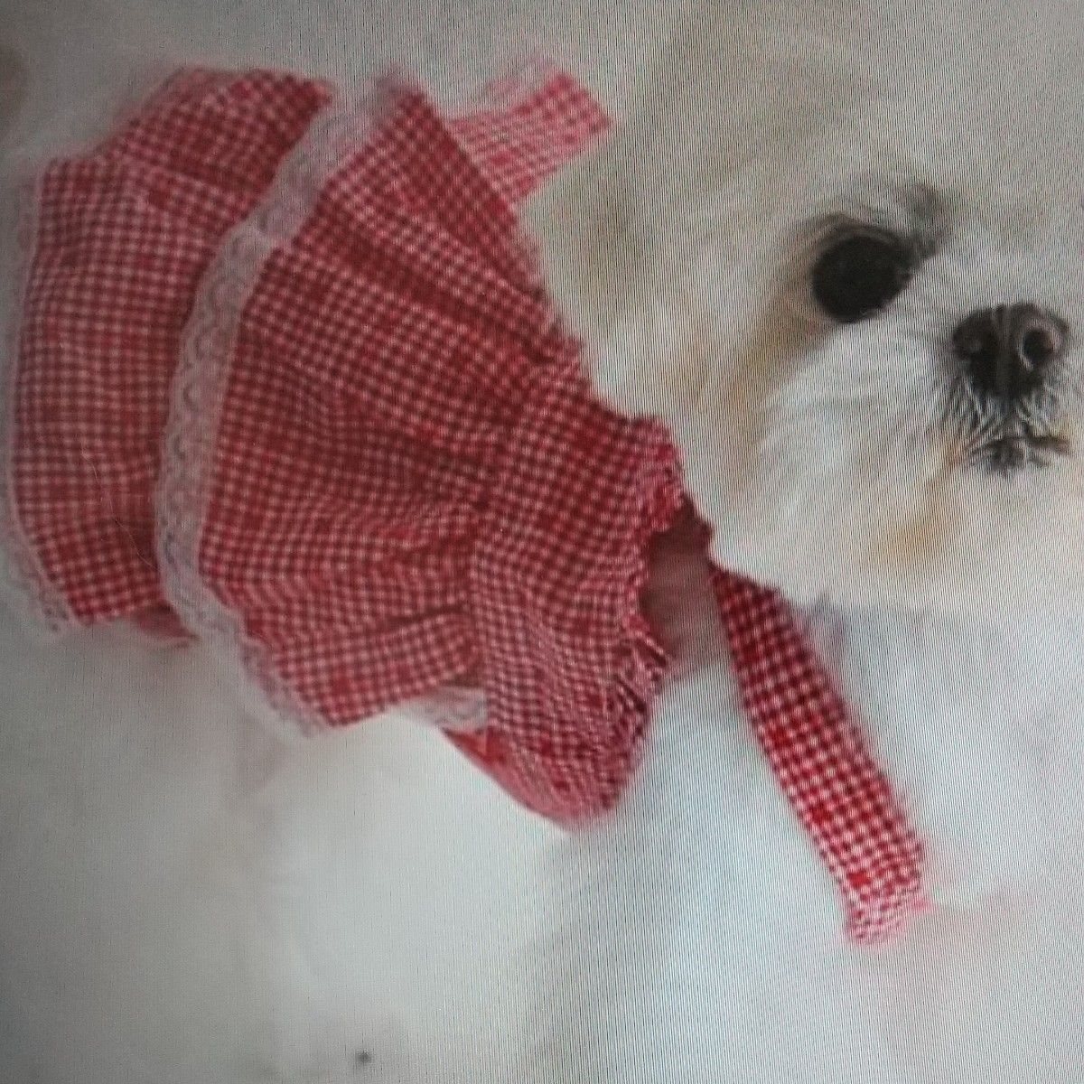 新品未使用XS 犬服 ドッグウェア キャミソール ワンピース 袖なし スカート りぼん チェック柄 犬用品