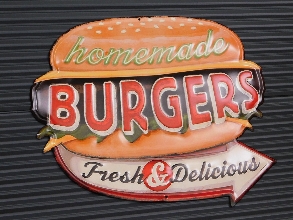 送料￥350【homemade BURGERS・ハンバーガー】※《エンボスメタルサイン》 アメリカン雑貨　エンボス看板　ブリキ看板　20_画像2