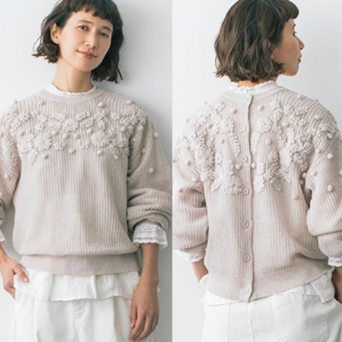 サマンサモスモス kazumi コラボ リネン花刺繍2WAYニット サマンサモスモス kazumi コラボ リネン花刺繍2WAYニット