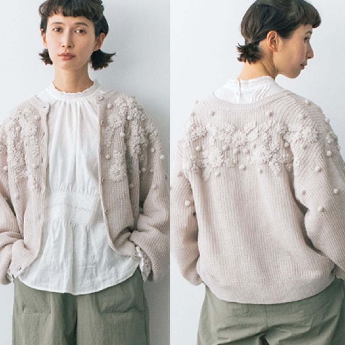 サマンサモスモス kazumi コラボ リネン花刺繍2WAYニット サマンサモスモス kazumi コラボ リネン花刺繍2WAYニット