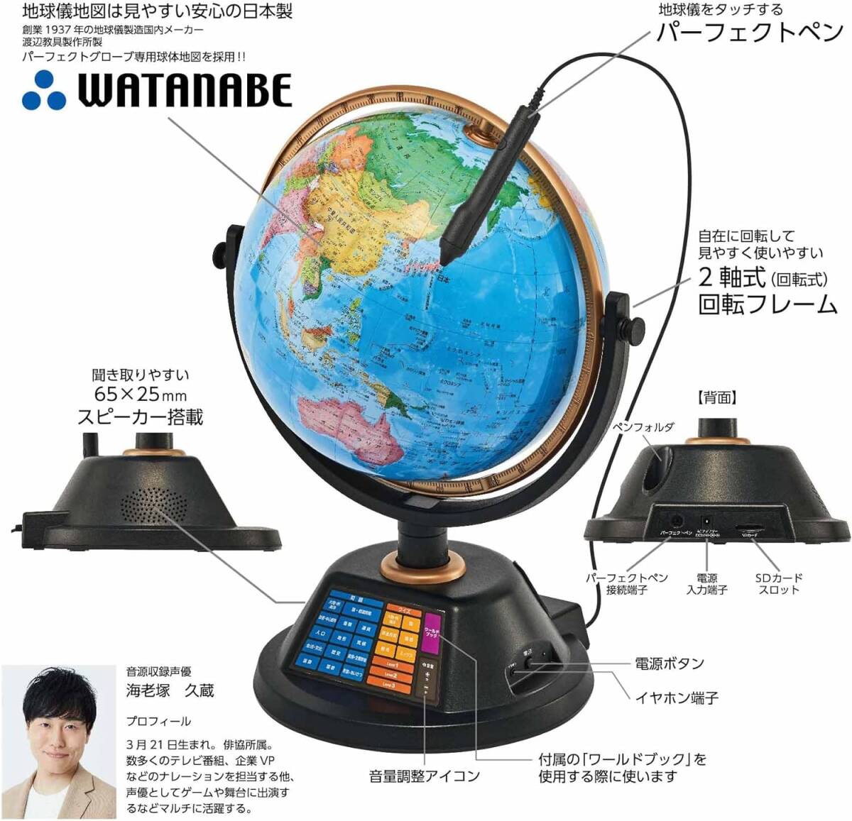【未使用・未開封】ドウシシャ 地球儀 PERFECT GLOBE X パーフェクトグローブ テン しゃべる地球儀 ワールドブック付属 日本製 PG-X23A_画像4