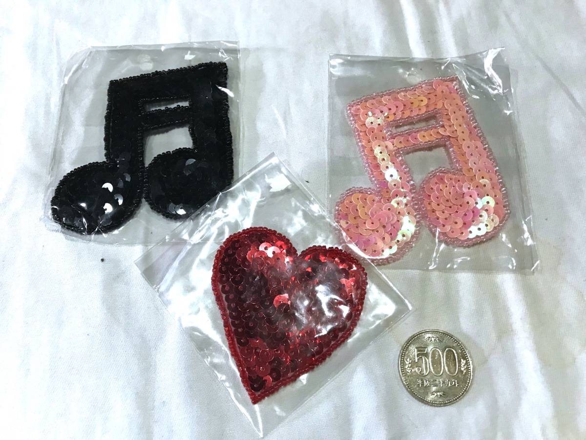 【ワッペン6種セット/A】新品/未使用品/スパンコール/刺繍/ironcross/heart_画像2