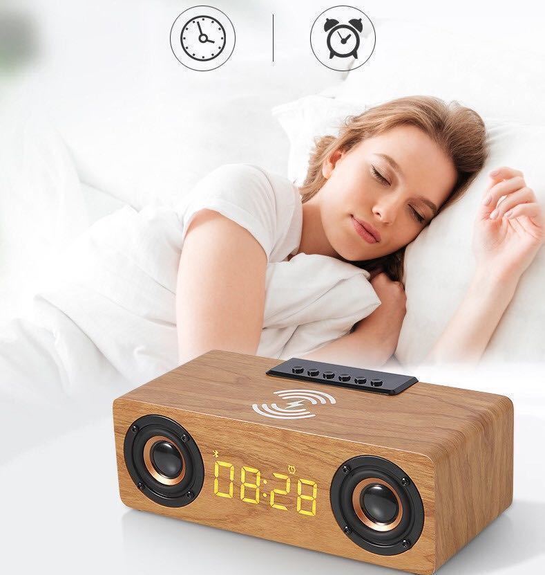 Bluetoothスピーカー ワイヤレススピーカー 木製 ブルートゥーススピーカー　木 目覚まし 時計 アラム 5種類アラーム音_画像3