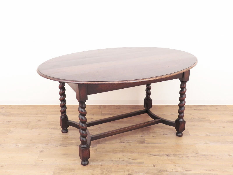 ツイスト脚のシンプルなオーバルの木製ダイニングテーブル/ディスプレイテーブル/店舗什器/インテリア/イギリスのアンティーク家具/AL-2351_画像2