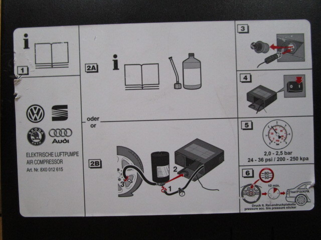 【新品】アウディ Audi 純正 パンク修理キット 電動エアーコンプレッサー付 車載品の画像2