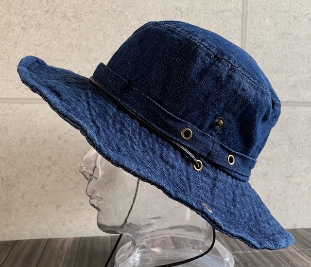  hat large size XL safari hat Vaio woshu wide‐brimmed damage processing outdoor men's lady's sunshade 61 cm Denim man woman 