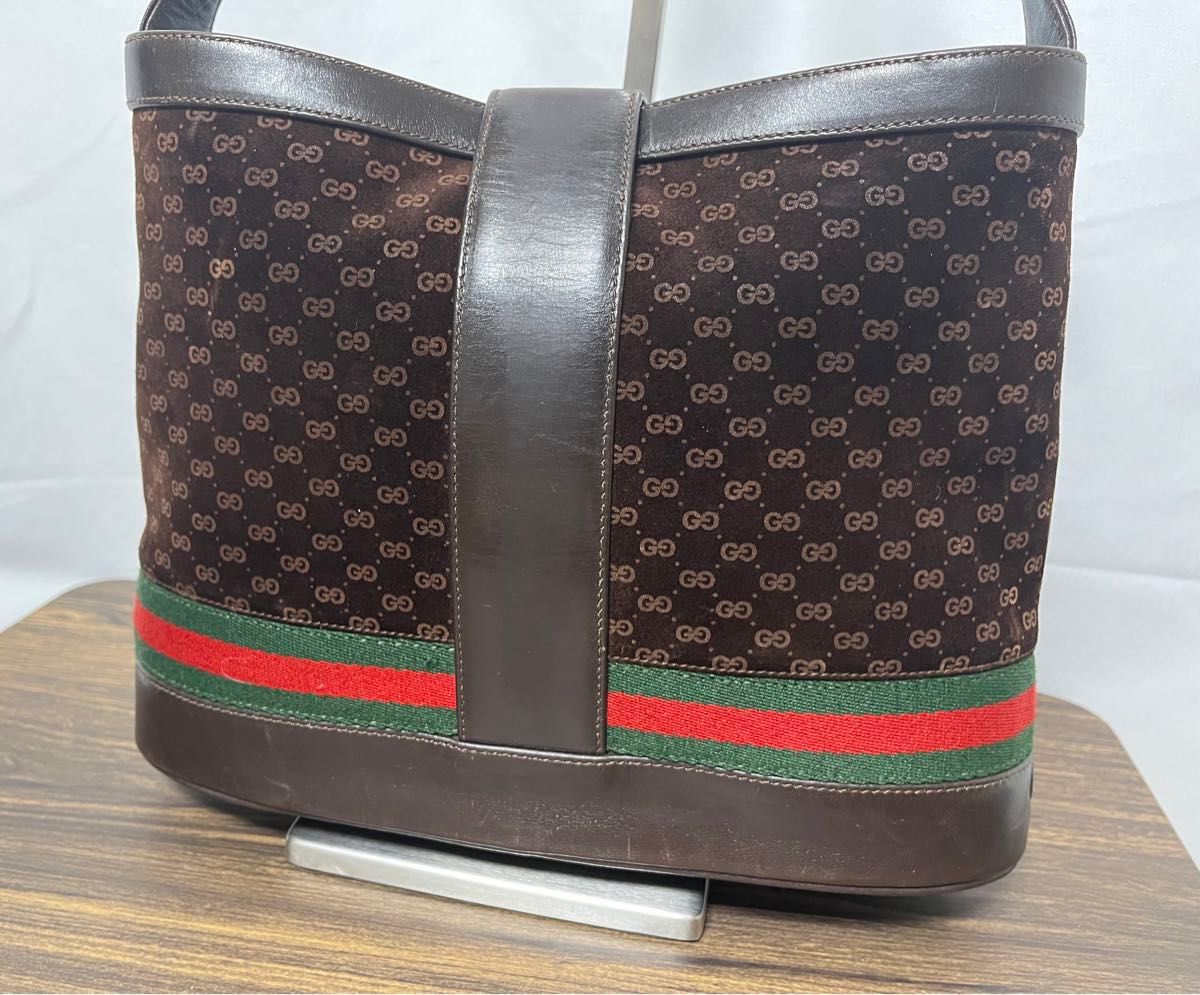 ☆レアデザイン★ GUCCI グッチ　インターロッキング　シェリーライン　ショルダーバッグ 茶　スエード　本革レザー　オールド