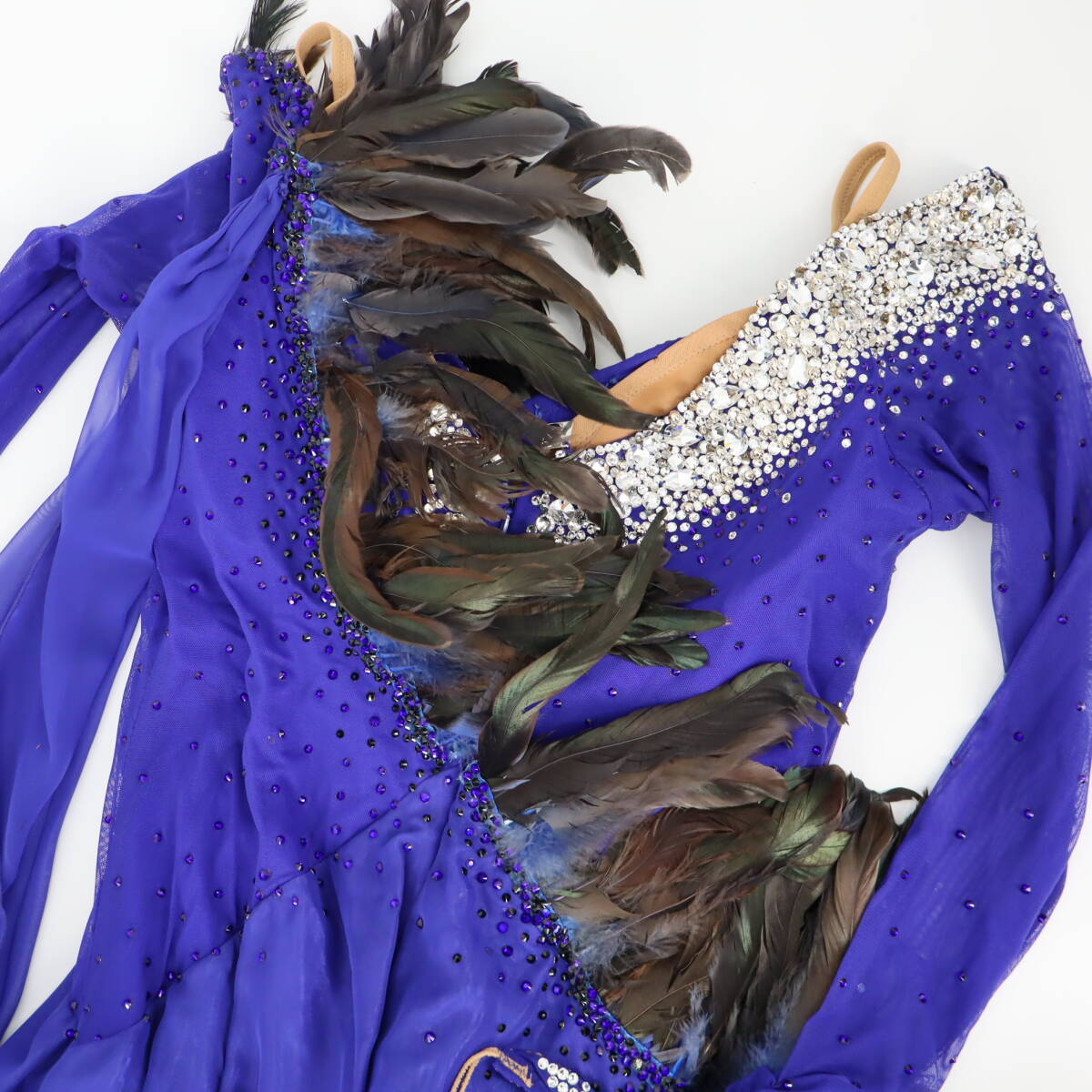 『送料無料』【美品 イギリス製 社交ダンス衣装】豪華ラインストーン×フェザー CHRISANNE クリスアン BLUE LABEL ドレス スタンダードの画像8