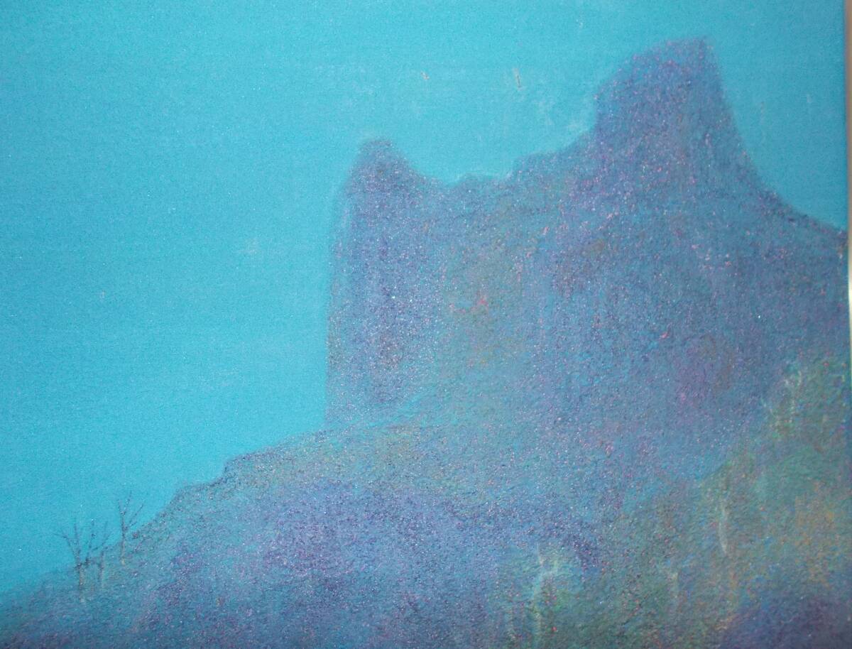 【真作】日展白寿賞・日春賞 國府克「孤島の山」日本画10Ｆ そそり立つ岩壁の頂と風雪に耐える低い樹々が幽玄で厳かな雰囲気。最終決算。　_画像5