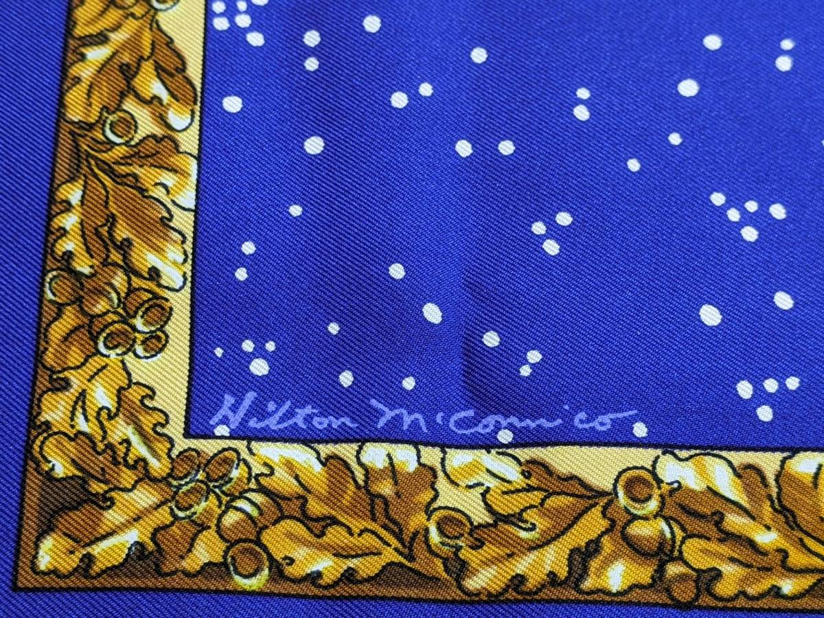 【17702】HERMES エルメス カレ90 スカーフ Souvenirs de Paris パリの思い出 100%シルク レディース ブルー系 赤 エッフェル塔_画像8