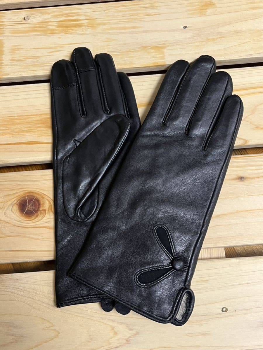  high class * one sheets leather glove book@ leather gloves semi long warm! original leather black smartphone correspondence 