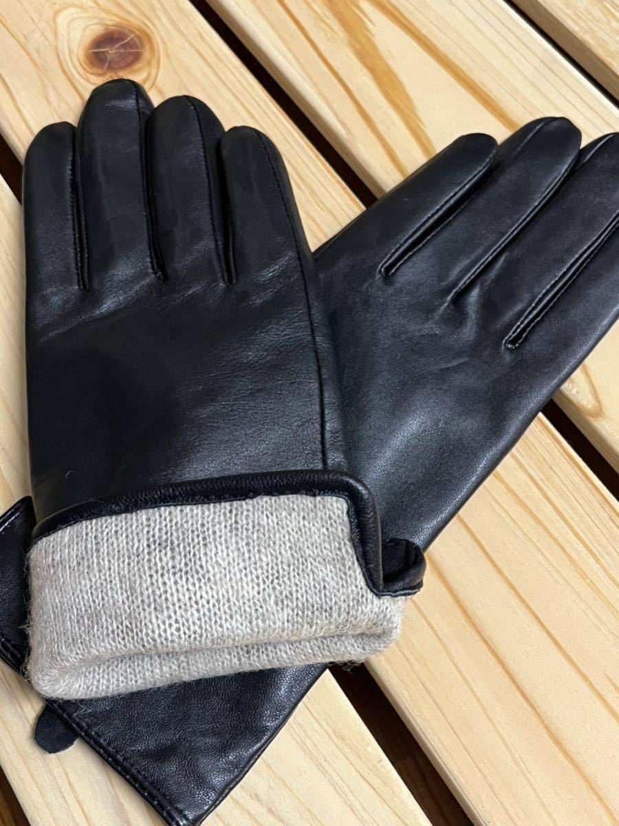  high class * one sheets leather glove book@ leather gloves semi long warm! original leather black smartphone correspondence 
