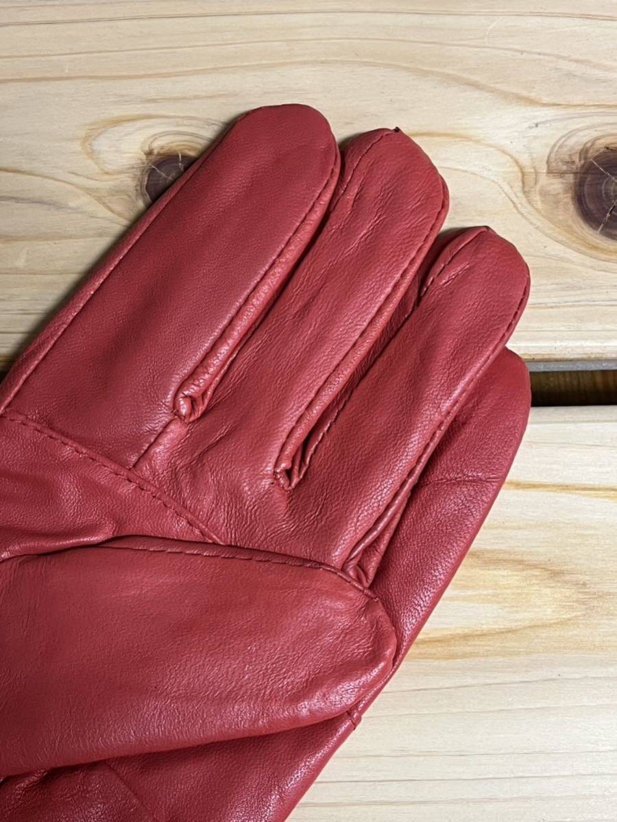 * free shipping * new goods * leather gloves lady's leather glove reverse side nappy simple red group Akira ..