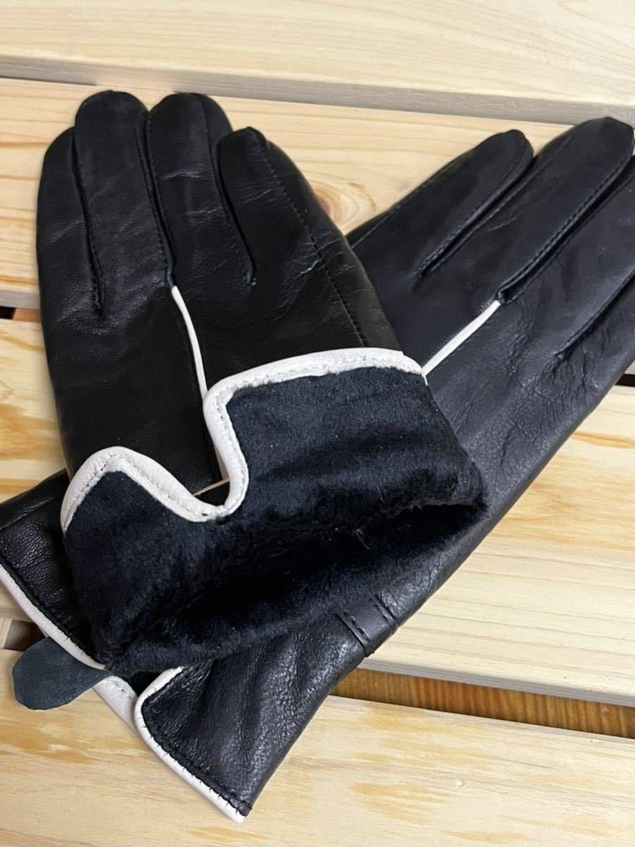  outlet * free shipping * new goods * leather gloves lady's * leather glove reverse side nappy simple black belt attaching small .S..