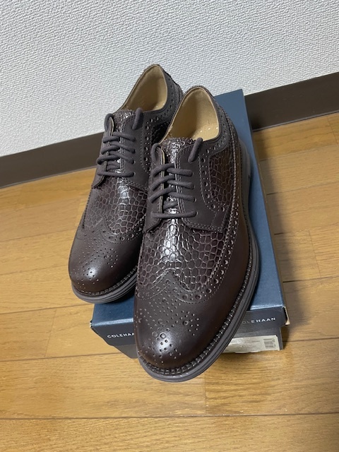 新品 箱付 COLE HAAN コールハーン ORIGINAL GRAND チェスナット クロコ 26cm ロングウィング オックスフォード CHESNUT 8.5 茶_画像3