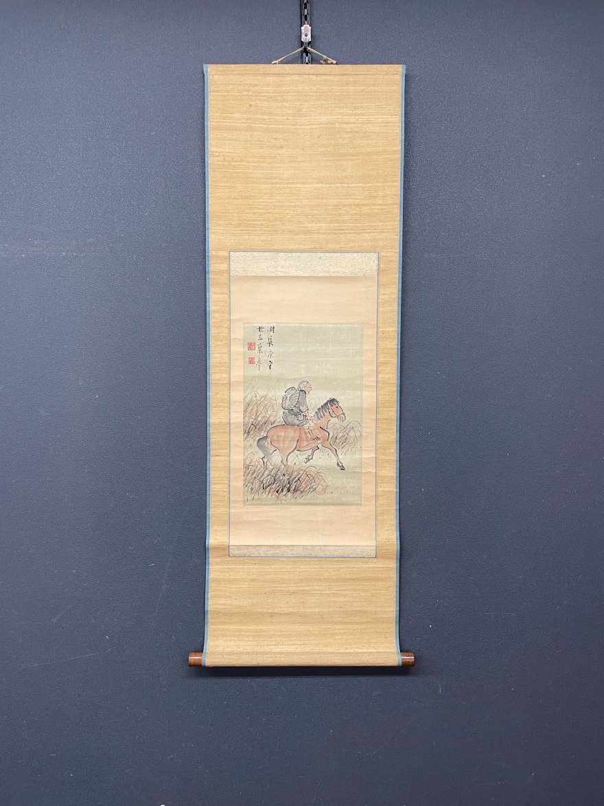 【模写】【一灯】vg7258〈与謝蕪村〉騎馬人物図 絖本 俳人 画家 江戸時代中期 大阪の人の画像1