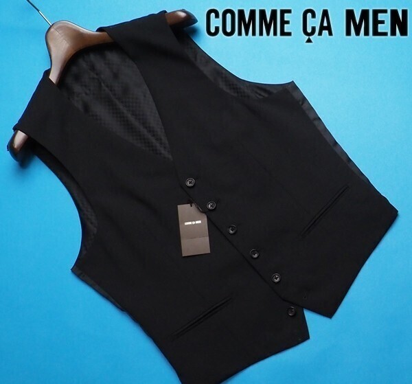 新品定価2.2万円 COMME CA MEN コムサメン『チェルッティ イタリア製生地』ウール100% ジレ/ベストXXL黒(05) 01VT01_画像1