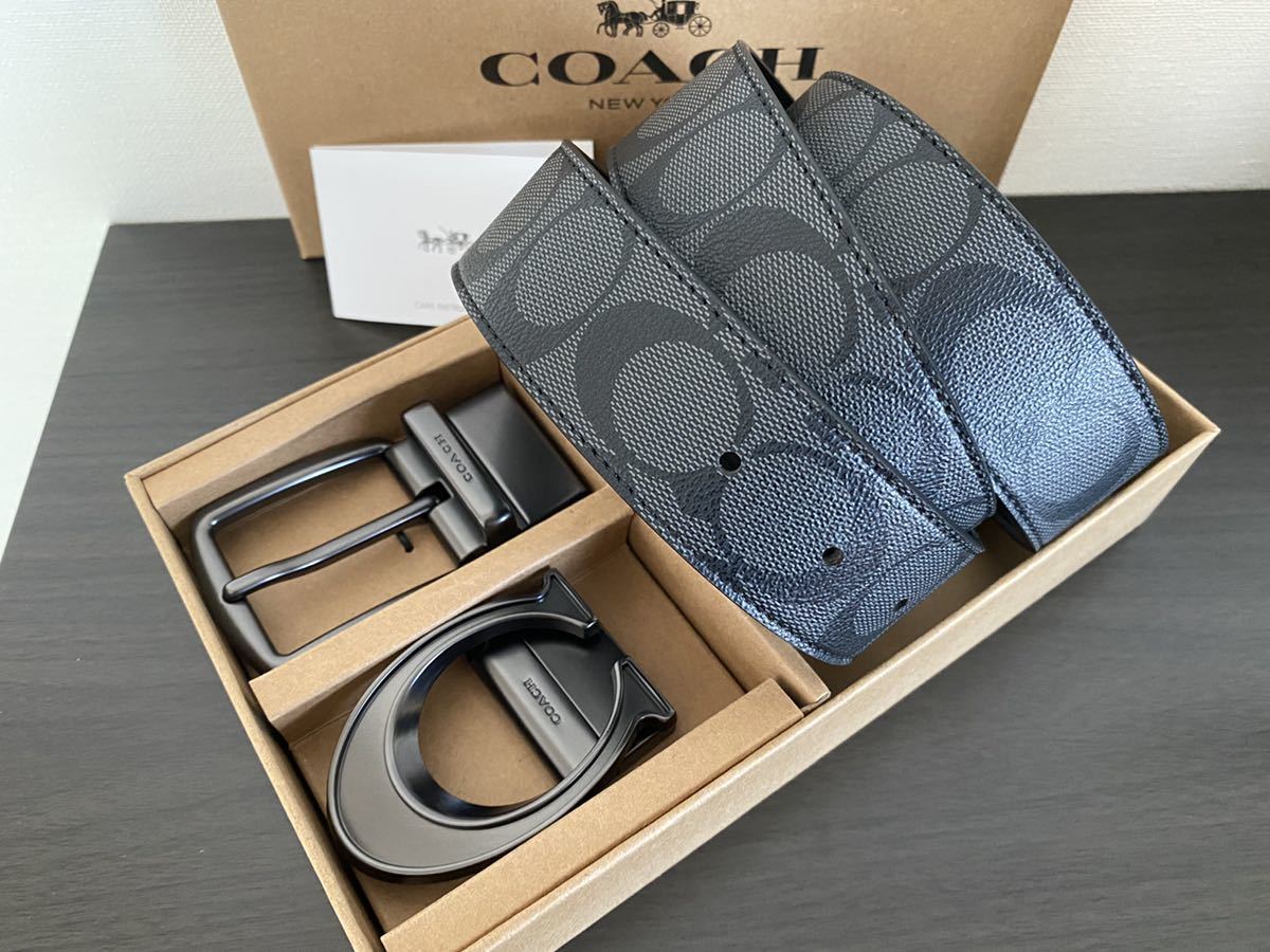 COACH コーチ　新品　リバーシブル　ビジネス　シグネチャー　メンズベルト　紳士　フリーサイズ_画像1