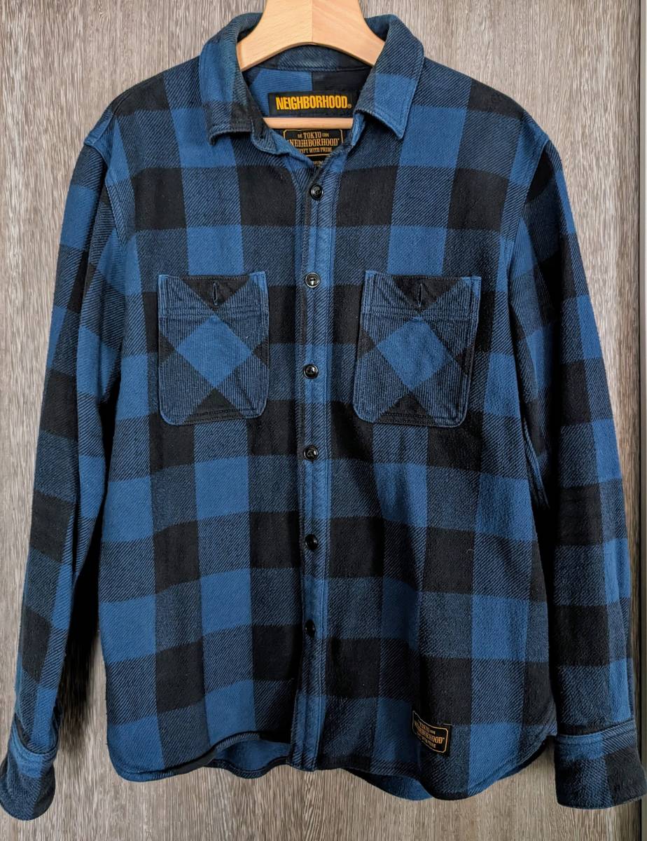 送料無料 18fw Neighborhood LUMBERS C-SHIRT LS Blue M ネイバーフッド ブルー 長袖ネルシャツ 182ARNH-SHM01_画像1