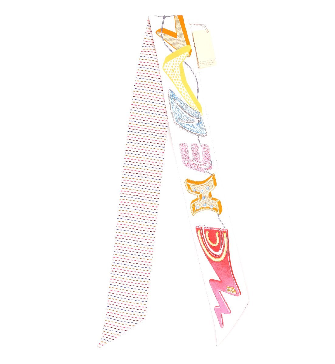 エルメス スカーフ ツイリー シュヴァロスコープ・ポワンティーユ 白/ピンク/グリーン サイズ5cmx86cm HERMES H853954S 04/3