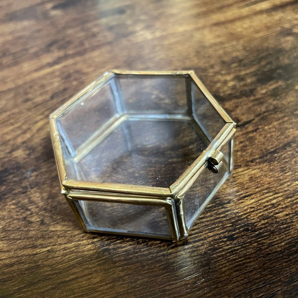 アンティーク調のガラスケース（M）ガラスの六角BOX　小物入れ　ジュエリーケース