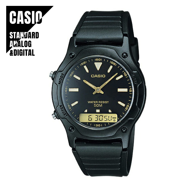 CASIO カシオ スタンダード アナデジ チプカシ ゴールド×ブラック AW-49HE-1A 腕時計 メンズ レディース ★新品 メール便送料無料の画像1