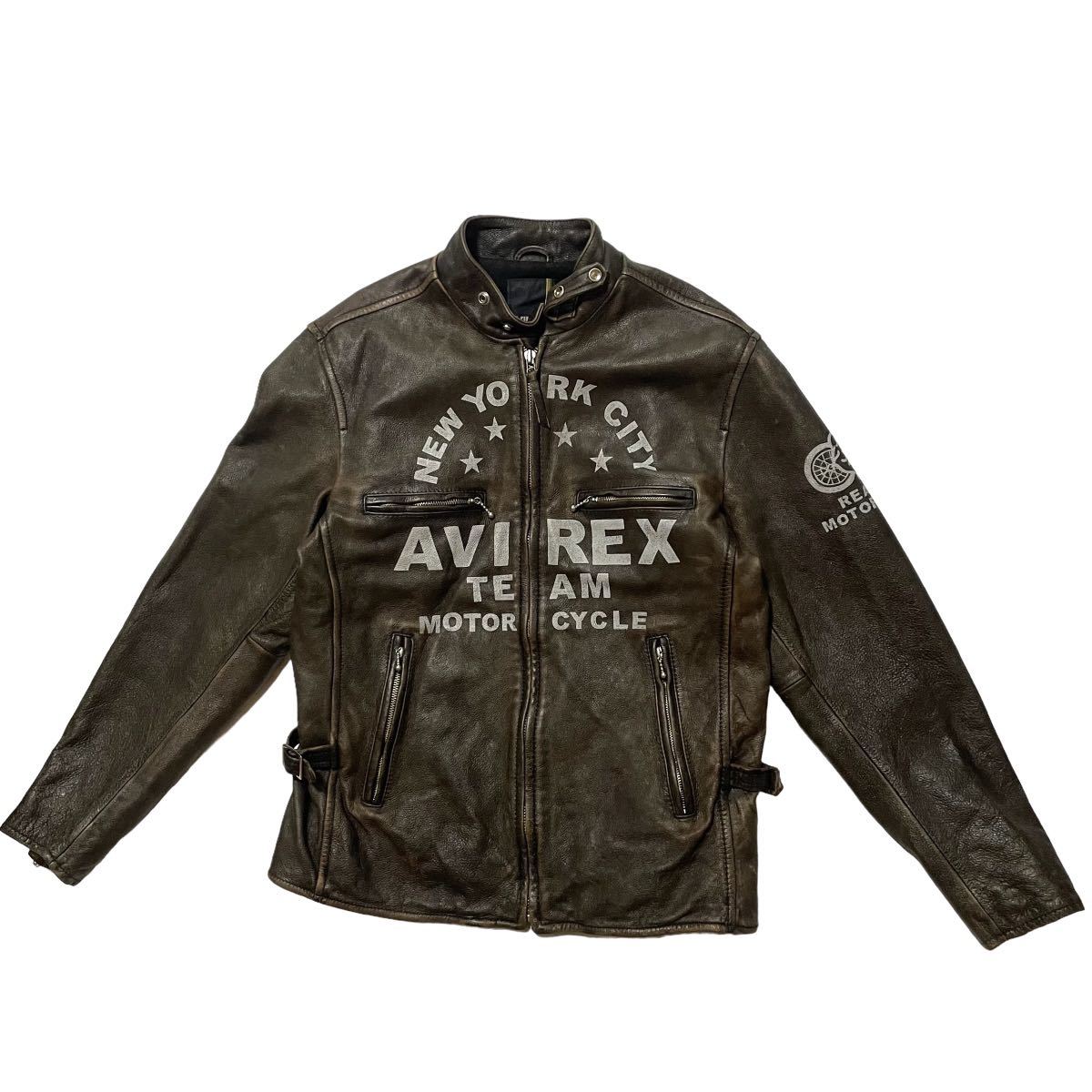 漢の アヴィレックス AVIREX VARSITY シングルライダース レザー フライトジャケット 牛革 本革 ライダース 本皮 レザー 6181022