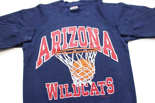 ★80s USA製 ARIZONA WILDCATS BearDown バスケ 発泡&両面プリント スウェット 薄紺 M★オールド ビンテージ カレッジ スポーツ_画像3