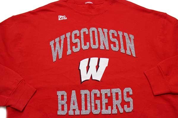 ★90s PRO PLAYER WISCONSIN BADGERS スウェット 赤★特大 オールド カレッジ スポーツ オーバーサイズ ビッグサイズ_画像3