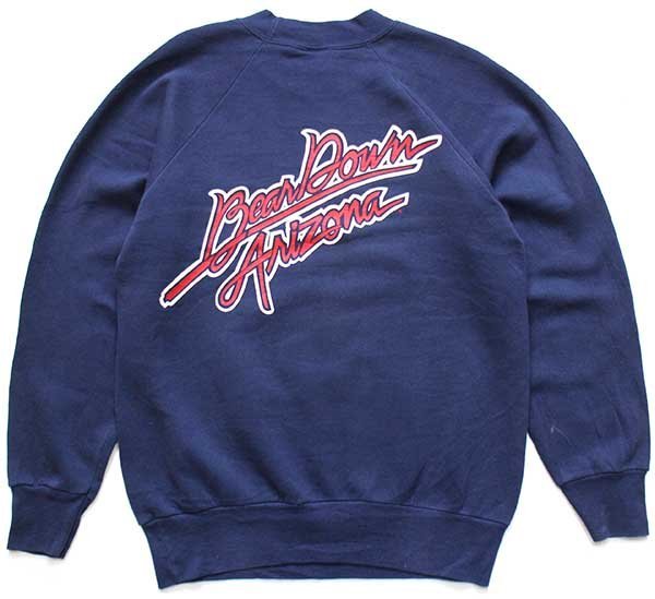 ★80s USA製 ARIZONA WILDCATS BearDown バスケ 発泡&両面プリント スウェット 薄紺 M★オールド ビンテージ カレッジ スポーツ_画像2