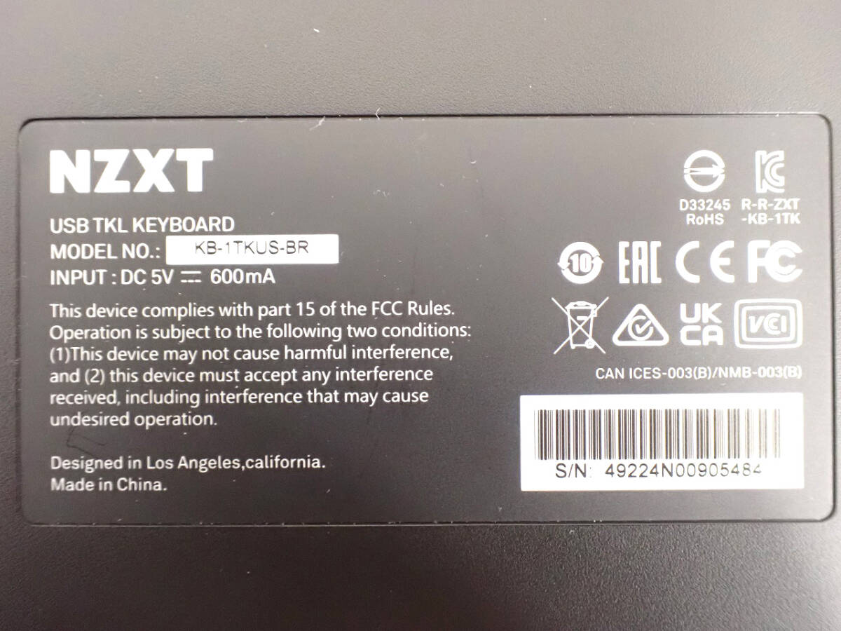 中古 ゲーミングキーボード NZXT KB-1TKUS-BR エヌズィーエックスティー ブラック テンキーレスモデル FUNCTION TENKEYLESS_画像2