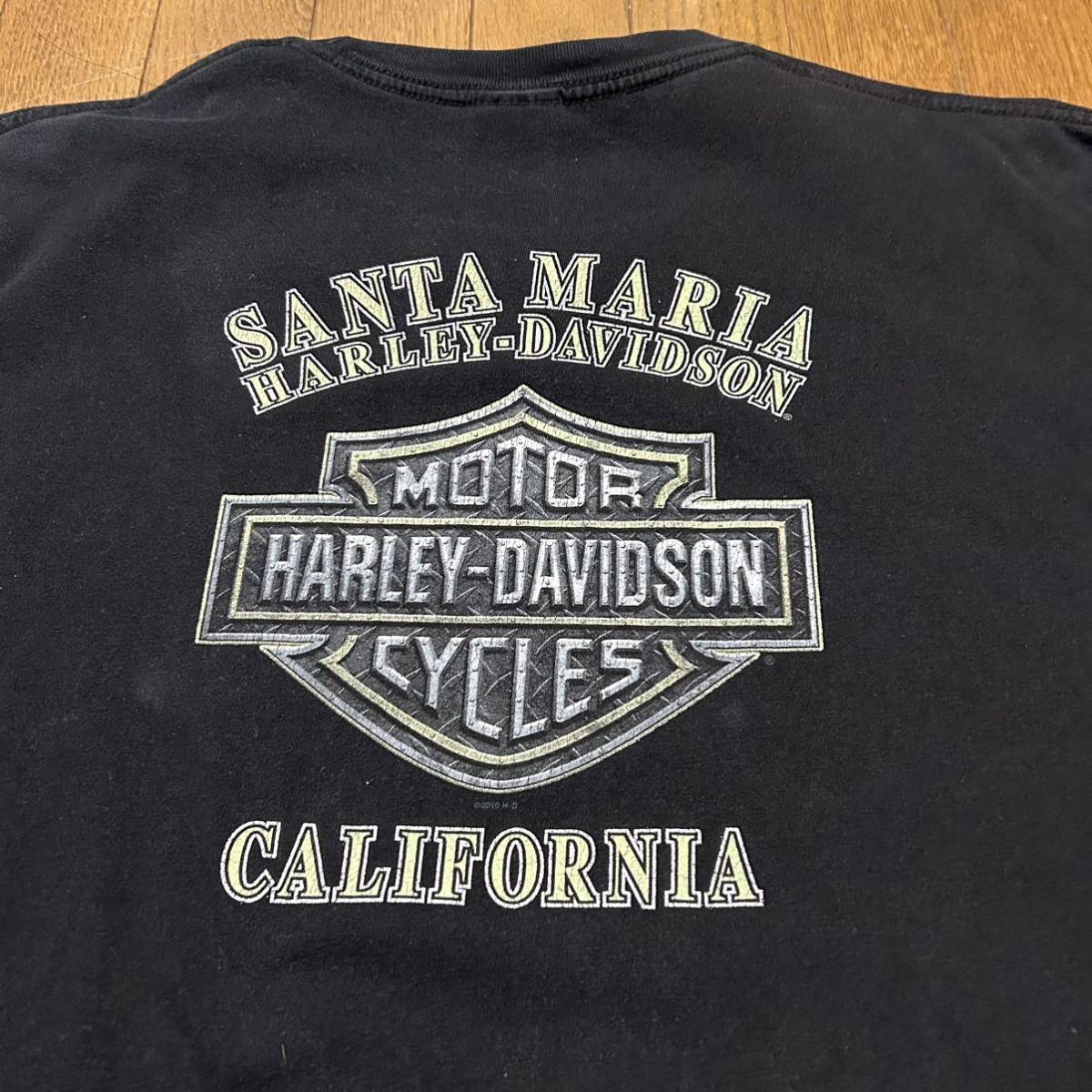 XLサイズ！ハーレーダビッドソン 古着半袖Tシャツ 黒 HARLEY DAVIDSON SANTA MARIA 要サイズ確認！ バイカー モーターサイクル アメカジ