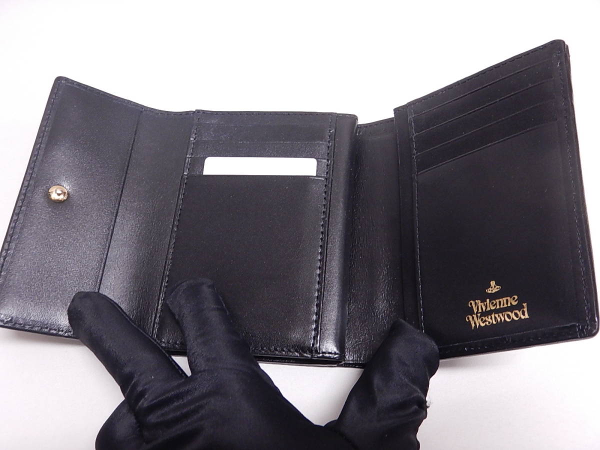 極美品■ Vivienne Westwood ヴィヴィアンウエストウッド オーブ レザー 二つ折り がま口 財布 ウォレット■ブラック黒_画像6
