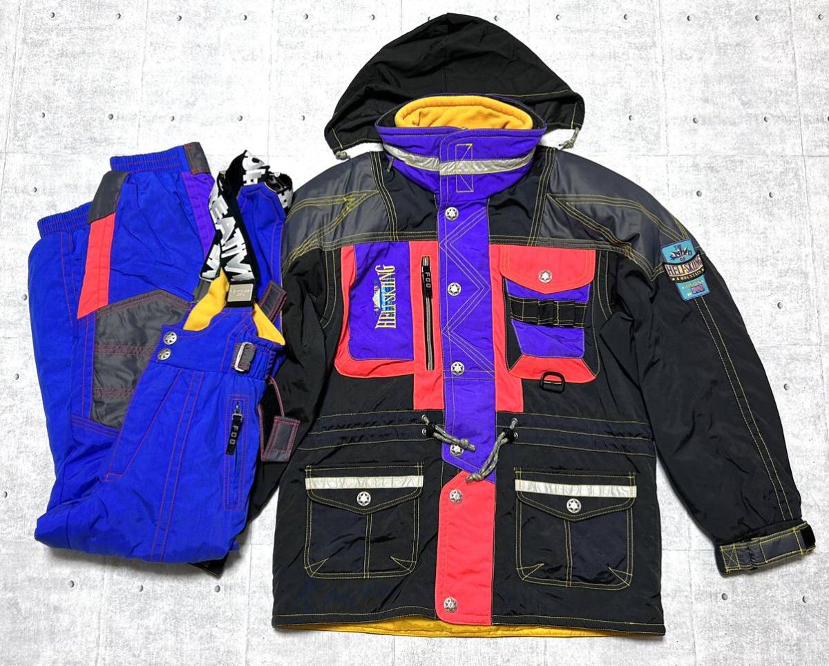 80s F.creative office スキー セットアップ 上下セット　　ウィンターウェア スノボ VISION HELI-SKIING & MOUNTAIN 早3448