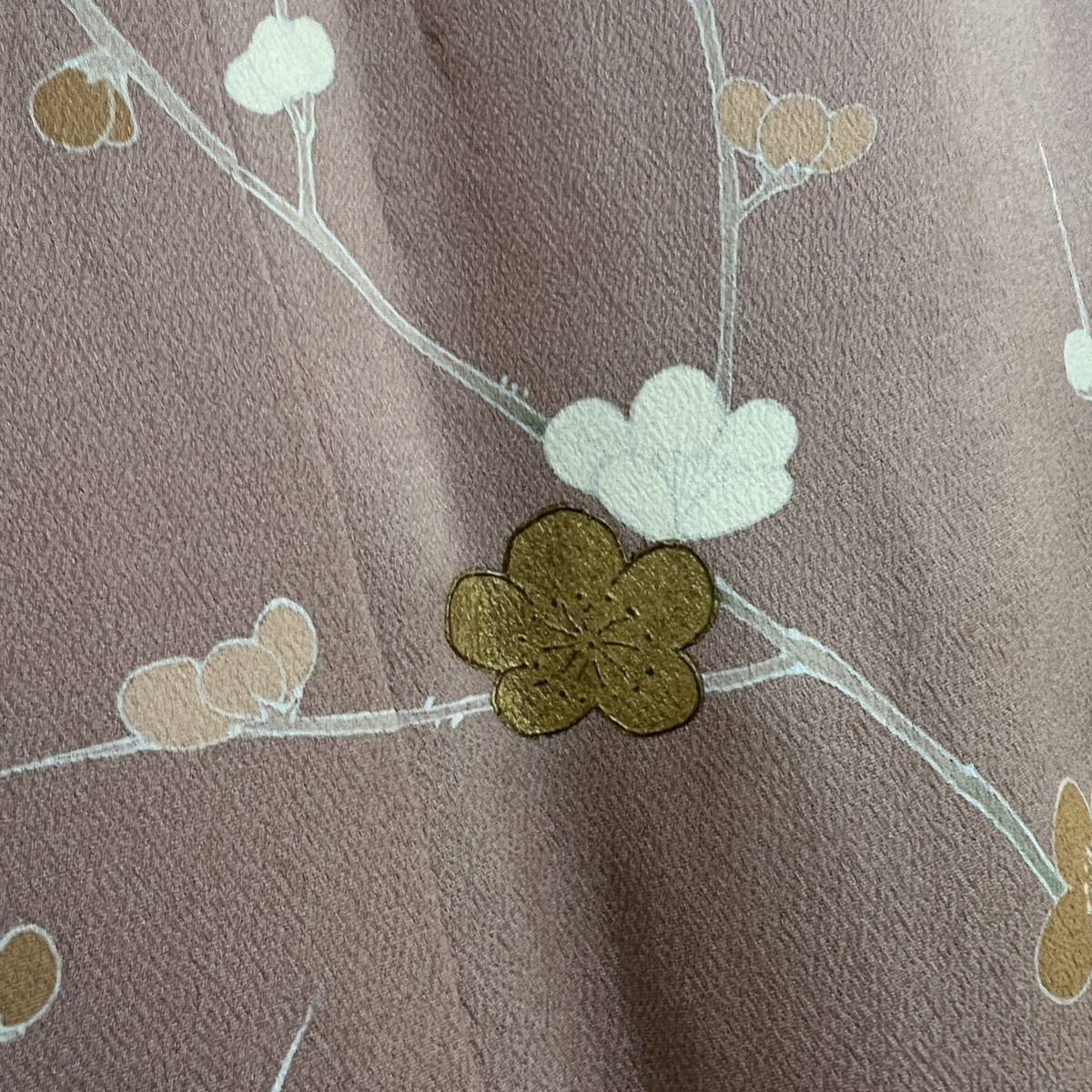 [wellriver] hand .... visit wear kimono silk gold paint plum length 160cm Japanese clothes Japanese clothes #B301!