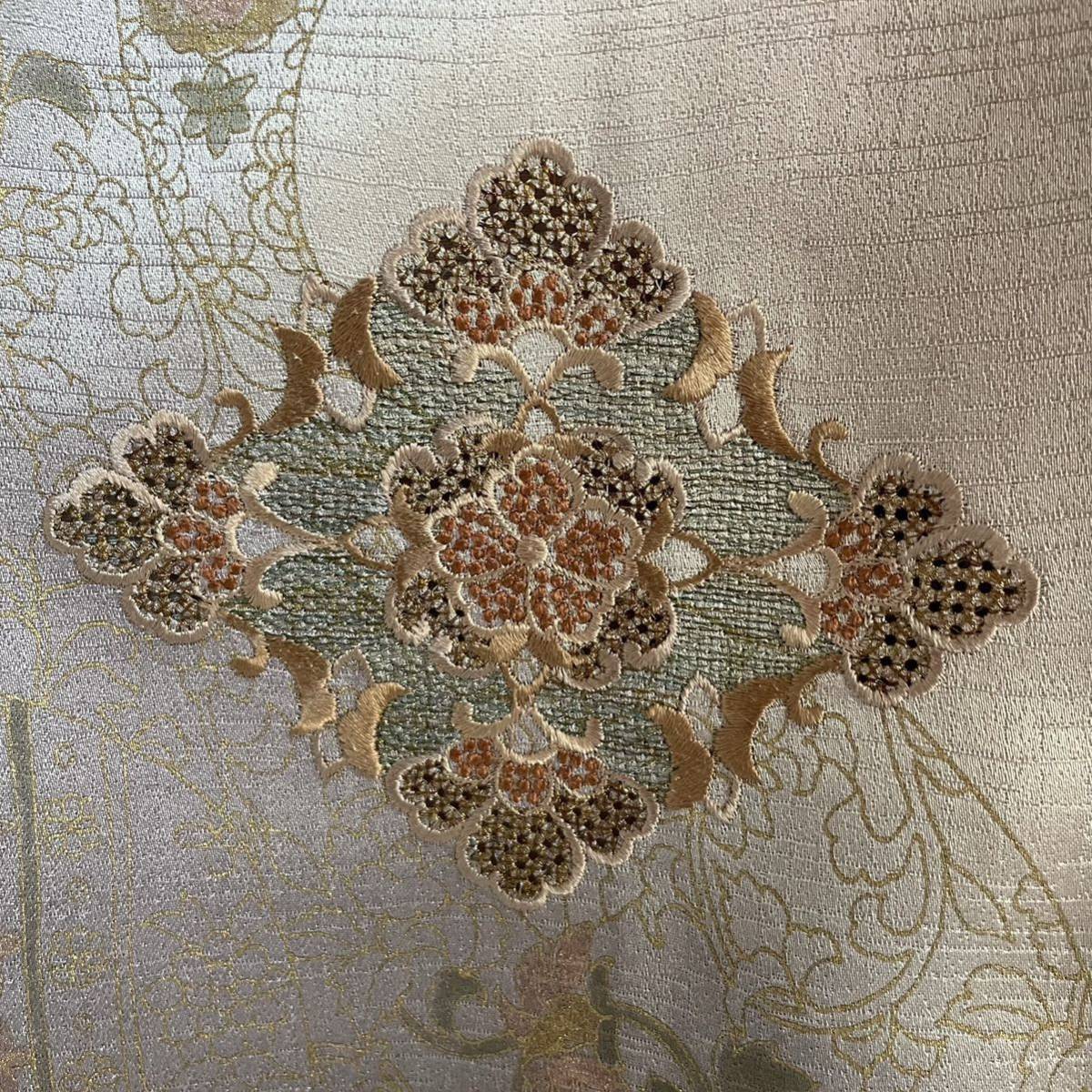 [Wellriver]swatou embroidery attaching lowering gold paint processing .. floral print on goods high class silk length 168cm formal Japanese clothes Japanese clothes #C644.