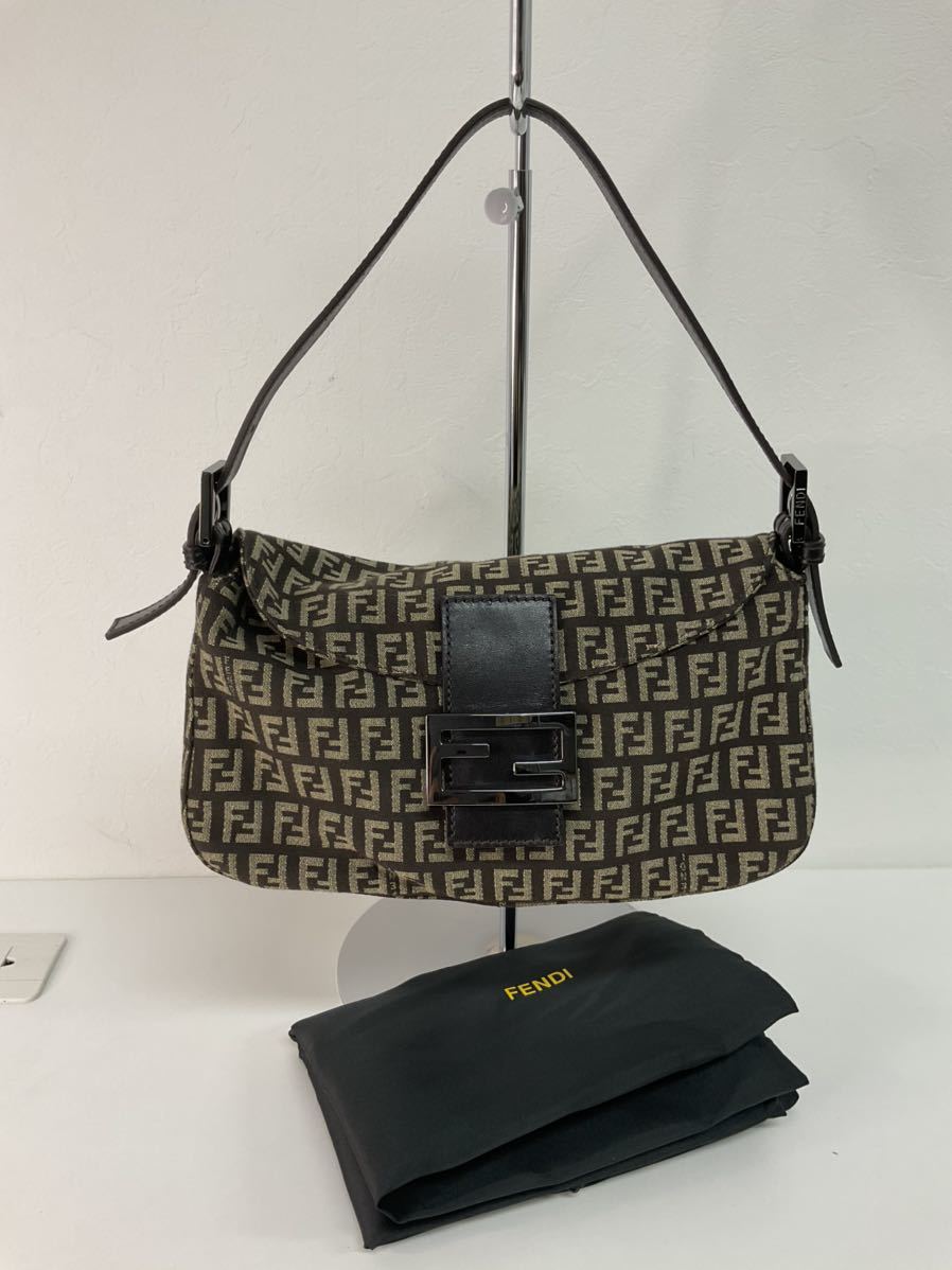 営AD714-60◆ FENDI／フェンディ マンマバケット ズッキーノ キャンバス レザー ブラウン ハンドバッグ 肩掛けショルダーバッグ _画像1