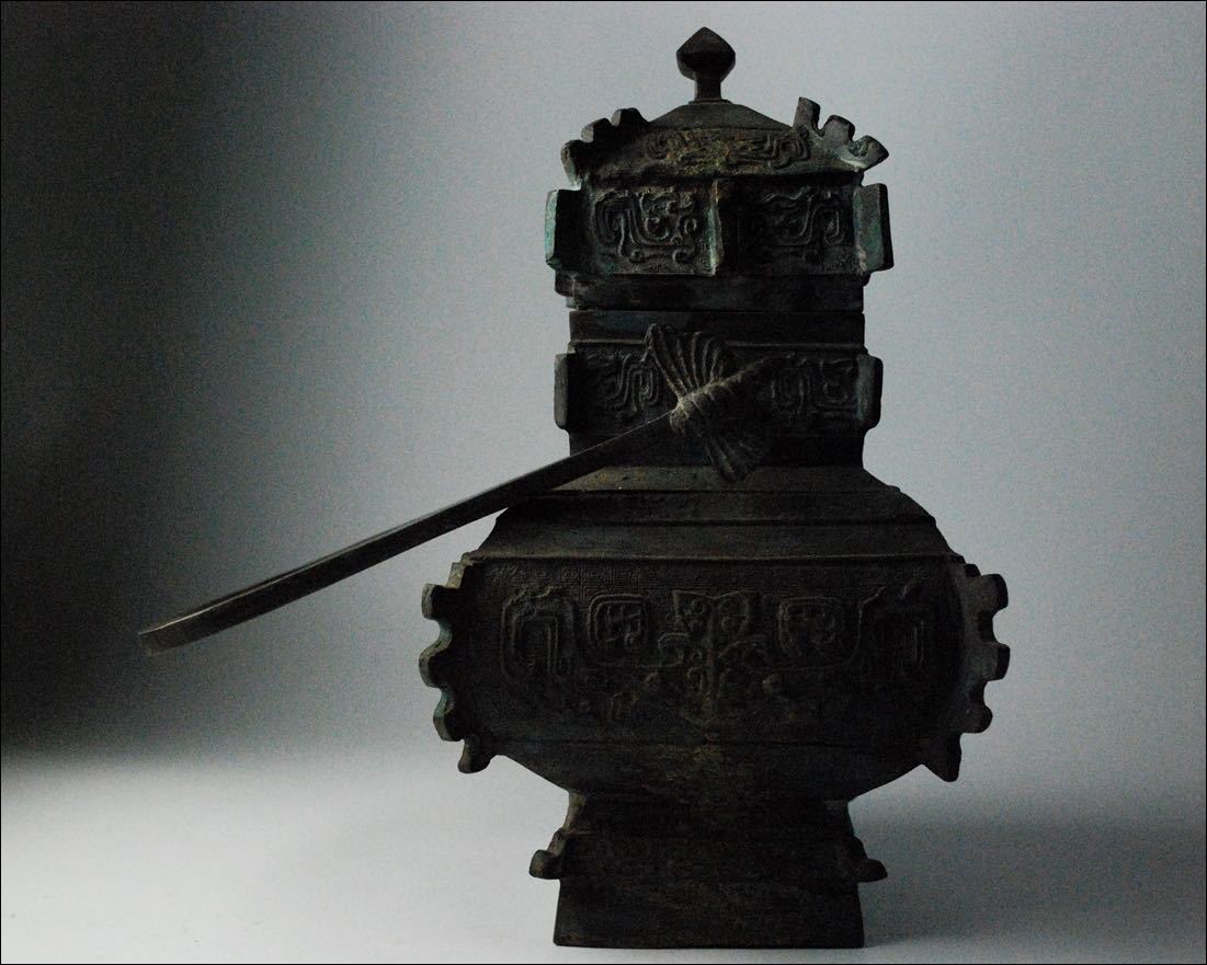 中国美術 唐物 銅製 古銅 青銅 饕餮獣文 蓋物 祭器 古玩_画像3